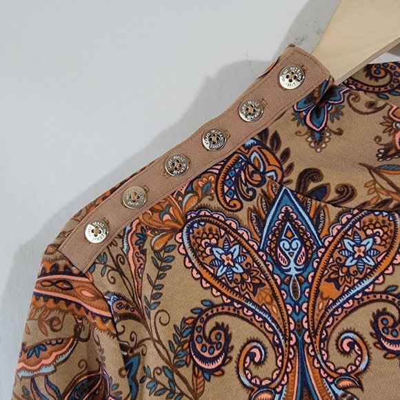 NEW ESTATE By Isaac M Brown Paisley High-neck Blouse Sz M Long Sleeve Fall Boho - Picture 4 of 12